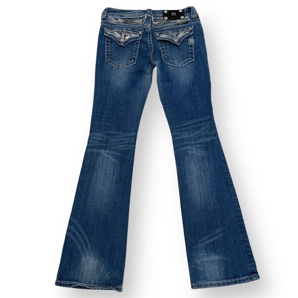 Miss Me Womens 27 Low Rise Bootcut Jeans Distressed Rhinestone Y2K Western Bling